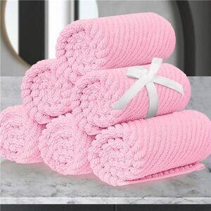 Cotton Washcloth Set Soft Quick Dry Face Towels Baby Pink Bathroom Gift 6pc